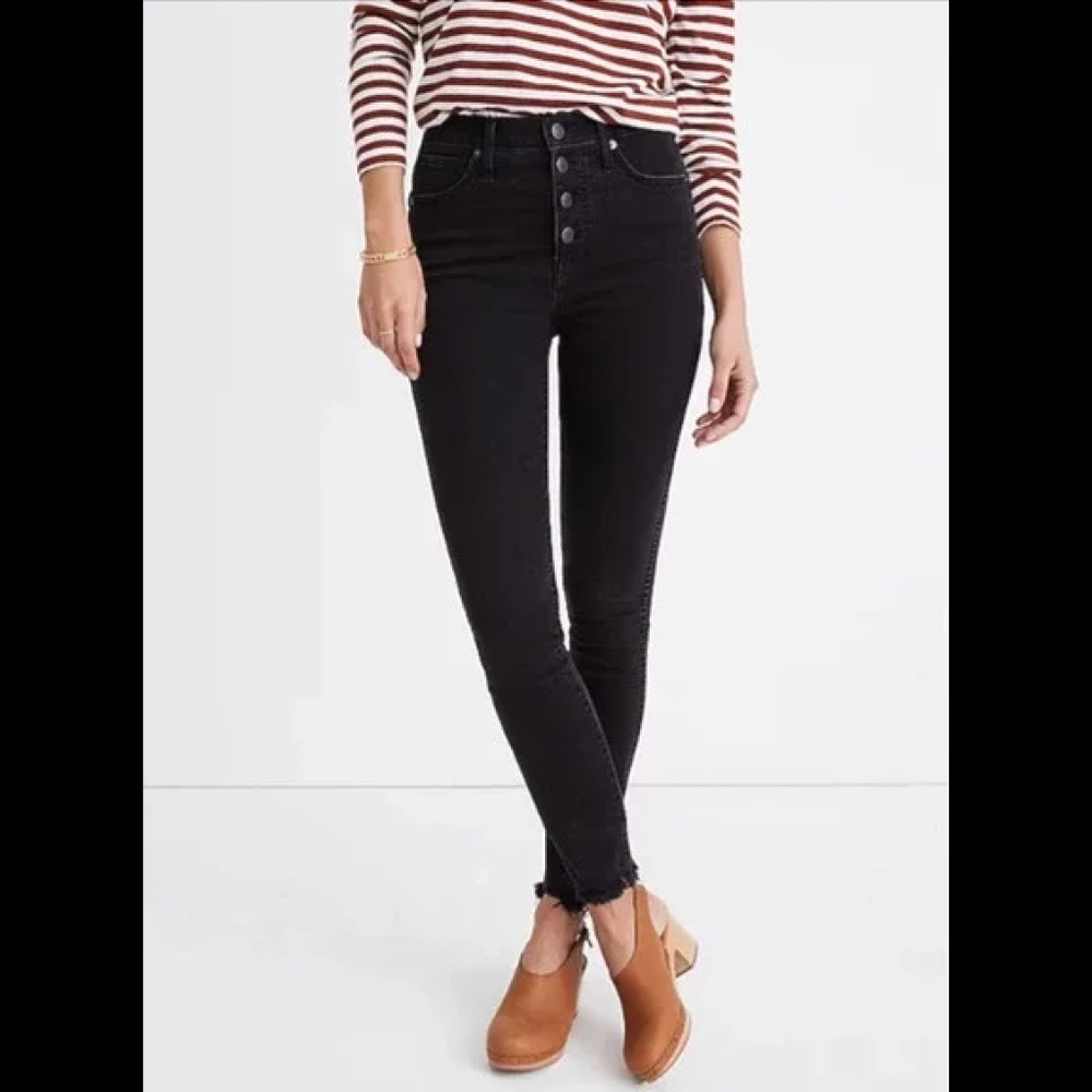 Madewell 10" High Rise Button Fly Skinny Jeans in Berkley Black Size 32